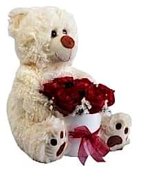 70 cm Ayıcık ve 7 Güllü Vazo