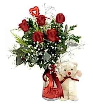 Vazoda 5 Gül Ve Ayıcık